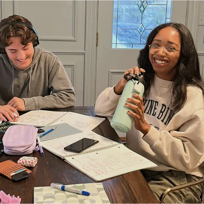 Teens studying together safely